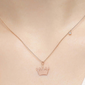 14K Solid Gold Diamond Crown Charm Necklace For Women - Jewelryist