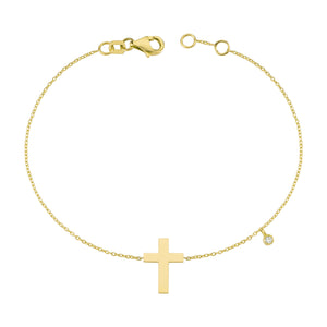 14K Solid Gold Diamond Cross Bracelet for Women - Jewelryist
