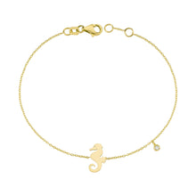 Load image into Gallery viewer, 14K Solid Gold Diamond Seahorse Charm Bracelet for Women - Jewelryist
