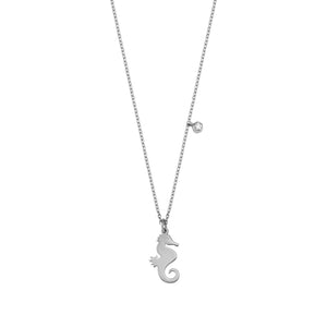 14K Solid Gold Diamond Seahorse Charm Necklace For Women - Jewelryist