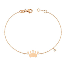Load image into Gallery viewer, 14K Solid Gold Diamond Crown Charm Bracelet for Women - Jewelryist
