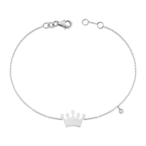 14K Solid Gold Diamond Crown Charm Bracelet for Women - Jewelryist
