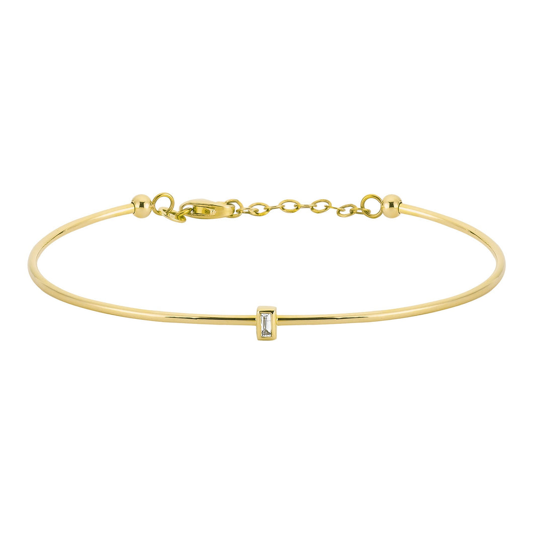 14K Solid Gold Baguette Diamond Solitaire Bangle Bracelet for Women - Jewelryist