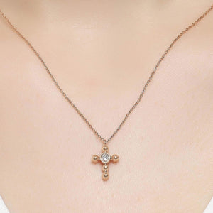 14K Solid Gold Diamond Cross Charm Necklace for Women - Jewelryist
