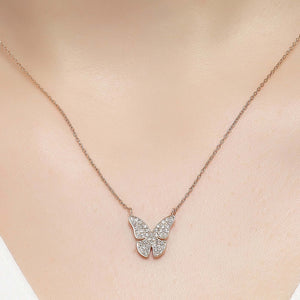 14K Solid Gold Diamond Butterfly Necklace For Women - Jewelryist