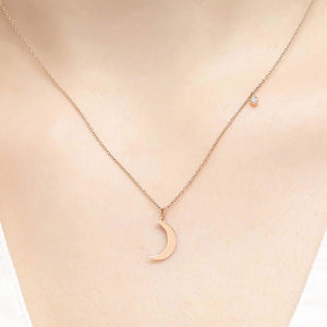 14K Solid Gold Diamond Crescent Moon Necklace For Women - Jewelryist