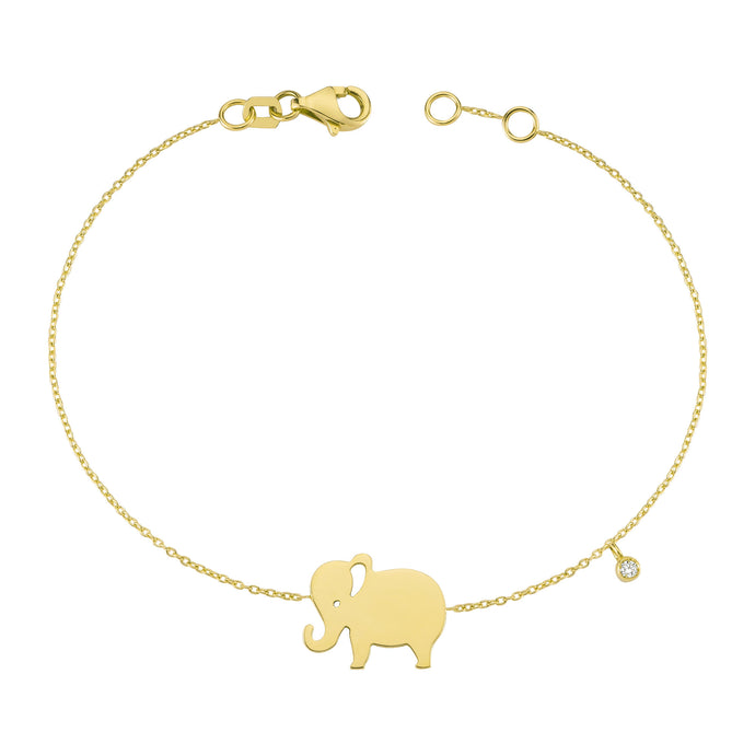 14K Solid Gold Diamond Elephant Charm Bracelet for Women - Jewelryist