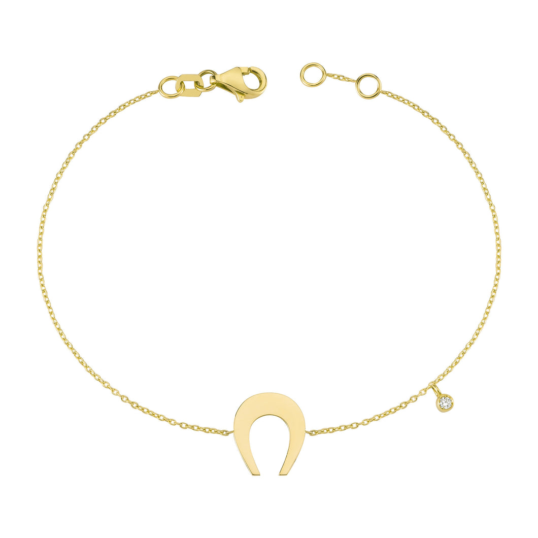 14K Solid Gold Diamond Horseshoe Charm Bracelet for Women - Jewelryist