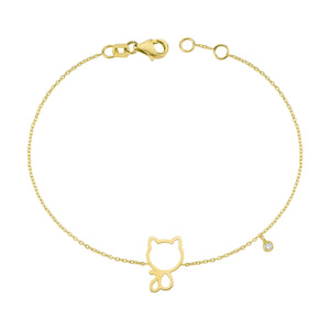 14K Solid Gold Diamond Cat Bracelet for Women - Jewelryist