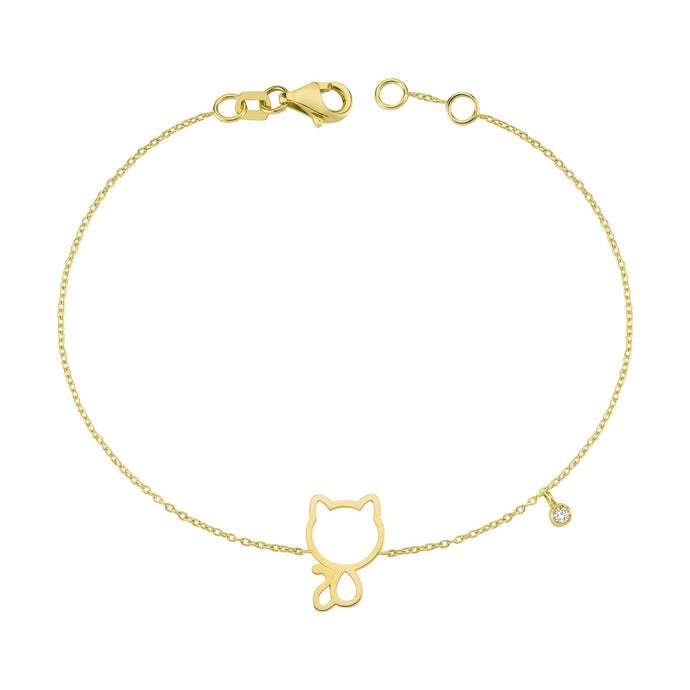 14K Solid Gold Diamond Cat Bracelet for Women - Jewelryist