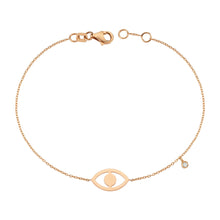 Load image into Gallery viewer, 14K Solid Gold Diamond Evil Eye Charm Bracelet for Women - Jewelryist
