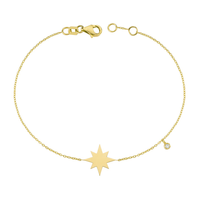 14K Solid Gold Diamond North Star Charm Bracelet for Women - Jewelryist
