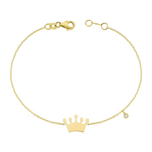 14K Solid Gold Diamond Crown Charm Bracelet for Women - Jewelryist