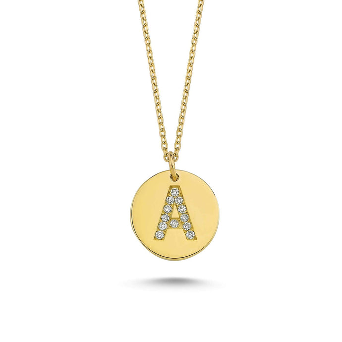 14K Solid Gold Diamond Initial A Charm Necklace for Women - Jewelryist