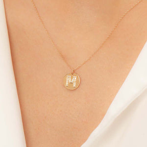 14K Solid Gold Diamond Initial M Charm Necklace For Women - Jewelryist