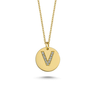 14K Solid Gold Diamond Initial V Charm Necklace for Women - Jewelryist