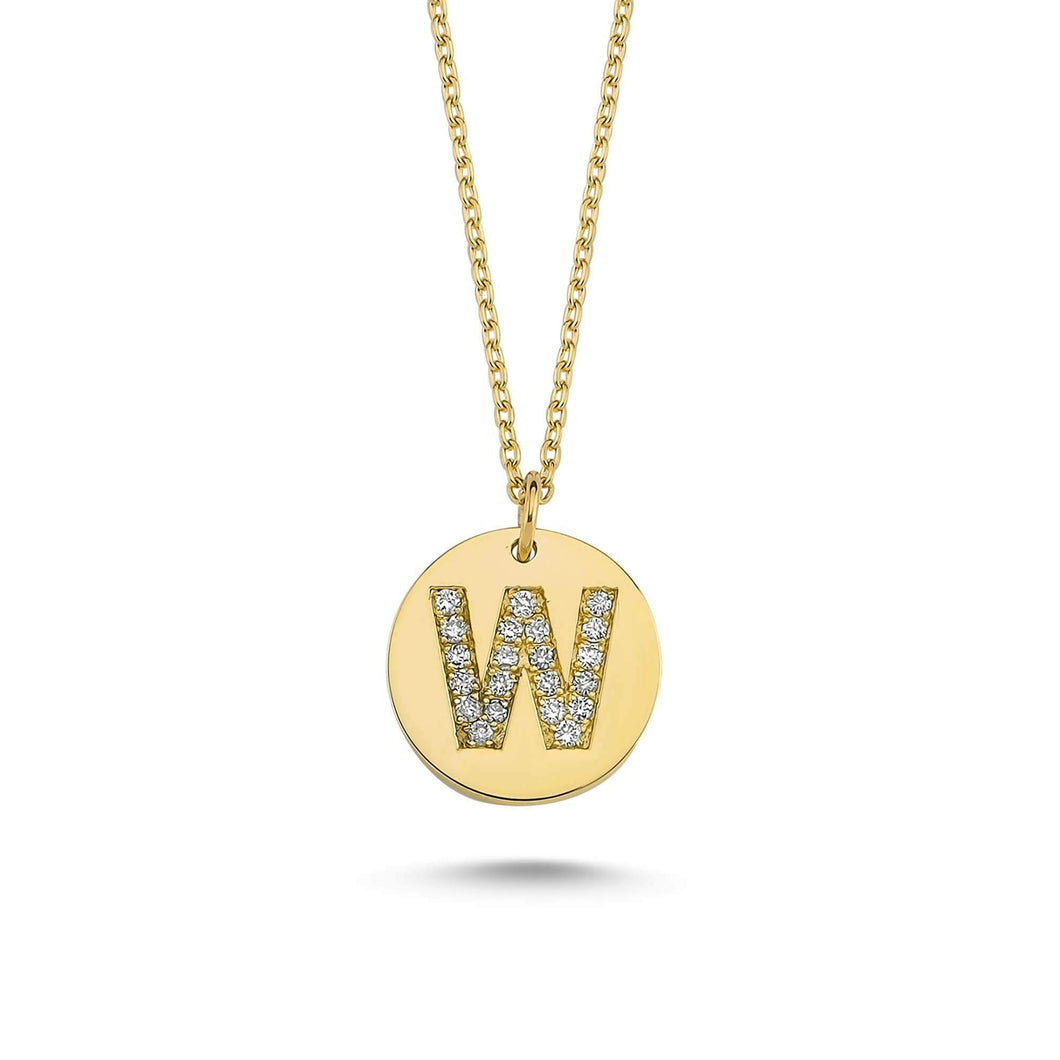 14K Solid Gold Diamond Initial W Charm Necklace For Women - Jewelryist