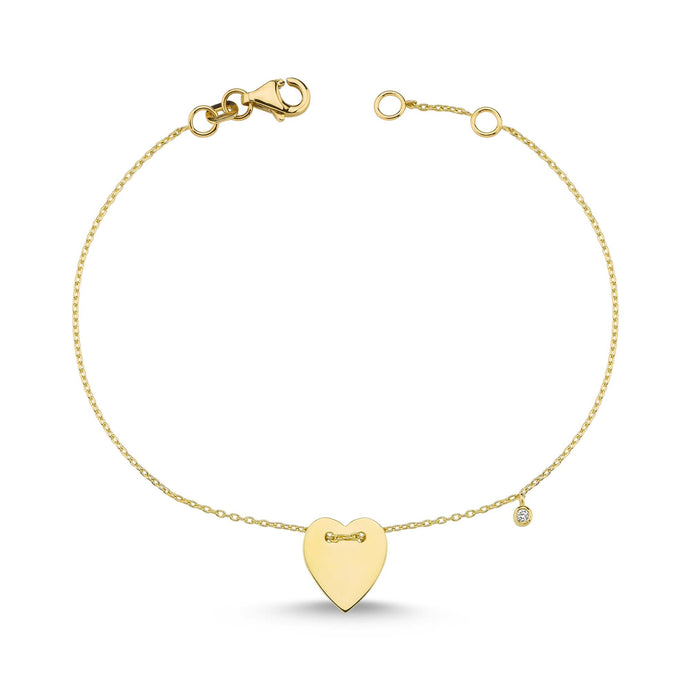 14K Solid Gold Diamond Heart Charm Bracelet for Women - Jewelryist