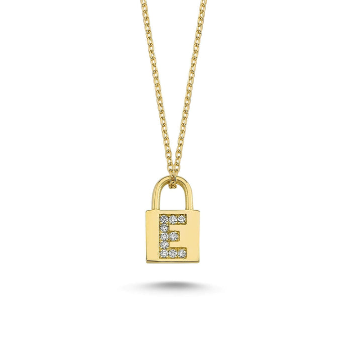 14K Solid Gold Diamond Initial E Charm Necklace For Women - Jewelryist