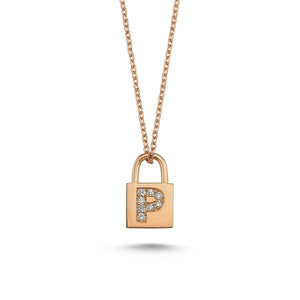 14K Solid Gold Diamond Initial P Charm Necklace For Women - Jewelryist