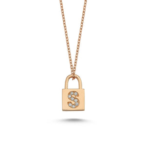 14K Solid Gold Diamond Initial S Charm Necklace For Women - Jewelryist