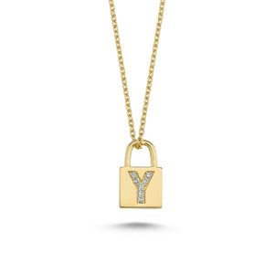 14K Solid Gold Diamond Initial Y Charm Necklace For Women - Jewelryist