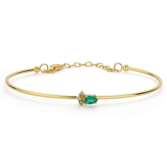 14K Solid Gold Diamond and Emerald Bangle Bracelet for Women - Jewelryist
