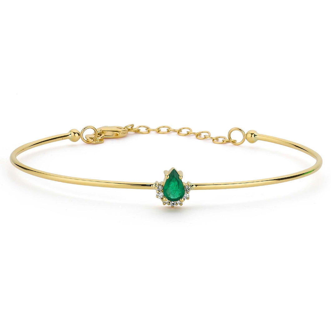 14K Solid Gold Diamond and Emerald Bangle Bracelet for Women - Jewelryist