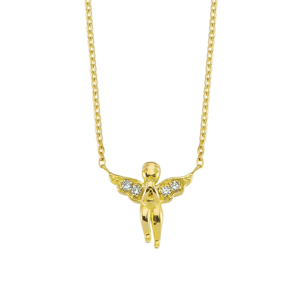 14K Solid Gold Diamond Angel Necklace For Women - Jewelryist