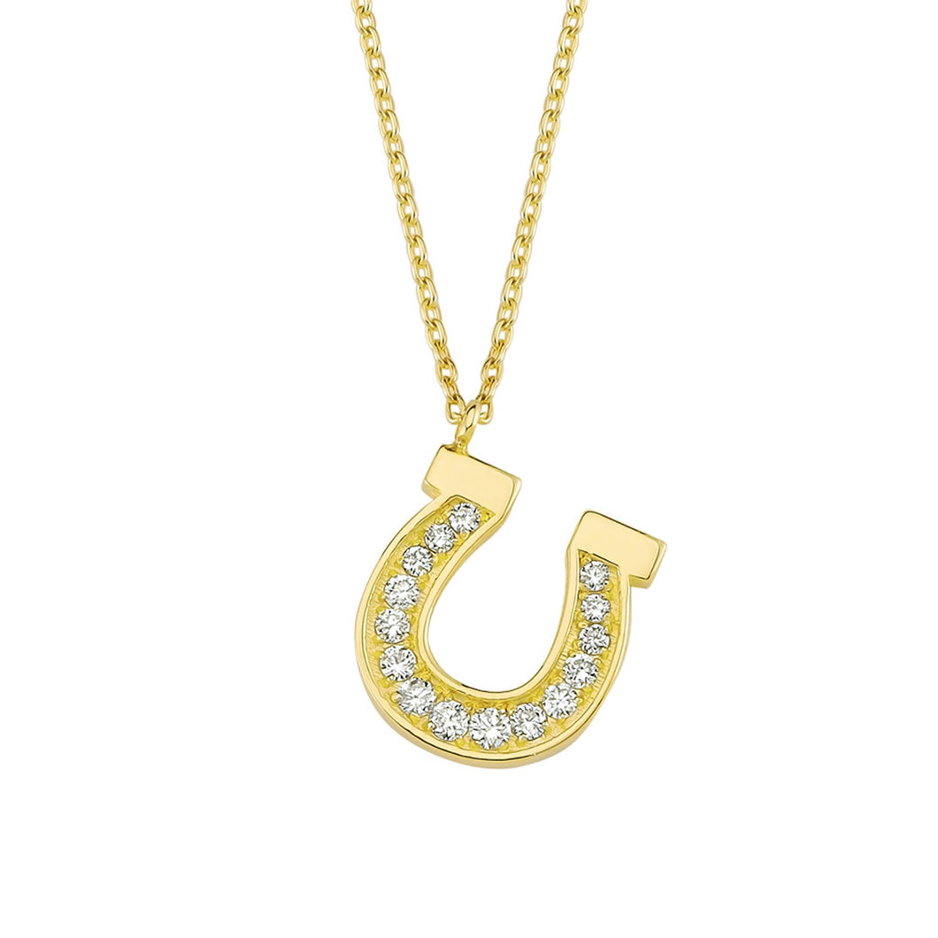 14K Solid Gold Diamond Horseshoe Charm Necklace For Women - Jewelryist