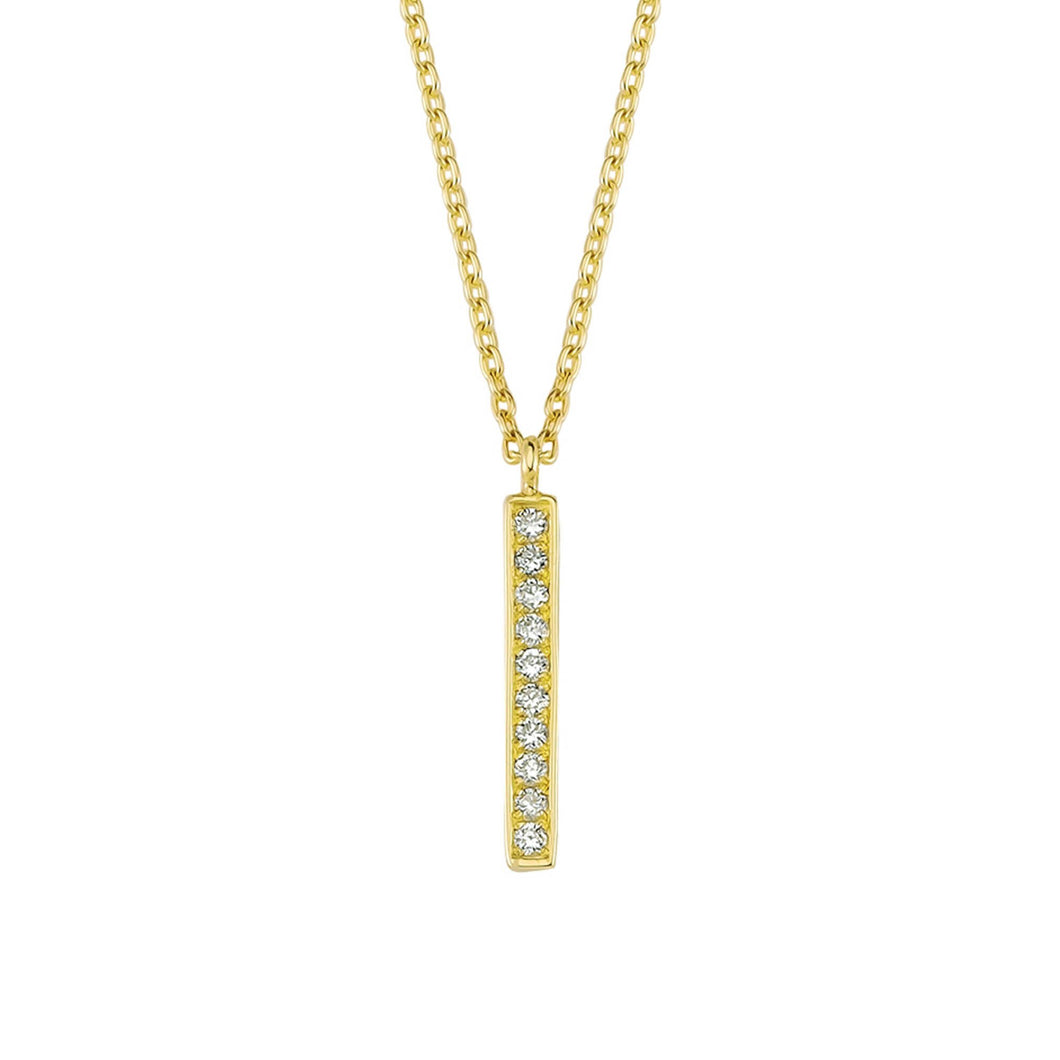 14K Solid Gold Diamond Bar Charm Necklace For Women - Jewelryist