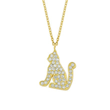 Load image into Gallery viewer, 14K Solid Gold Diamond Cat Charm Necklace For Women - Jewelryist
