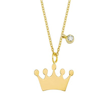 Load image into Gallery viewer, 14K Solid Gold Diamond Crown Charm Necklace For Women - Jewelryist
