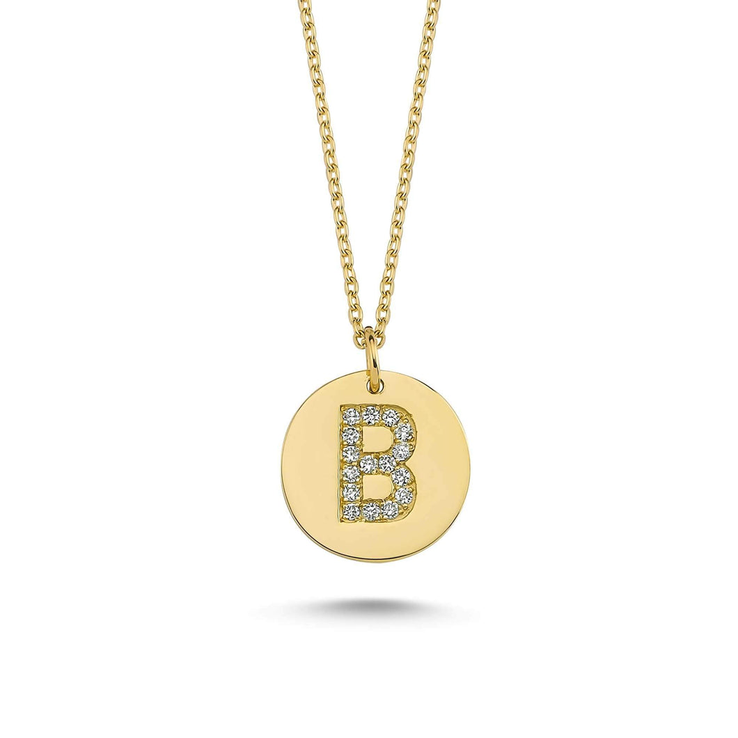14K Solid Gold Diamond Initial B Charm Necklace for Women - Jewelryist