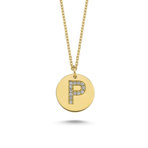 14K Solid Gold Diamond Initial P Charm Necklace for Women - Jewelryist