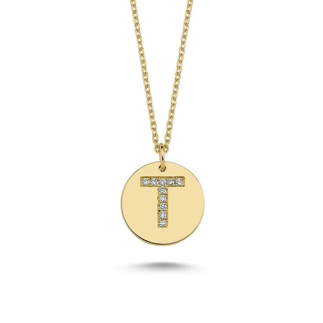 14K Solid Gold Diamond Initial T Charm Necklace For Women - Jewelryist
