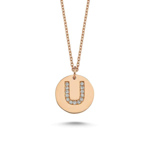 14K Solid Gold Diamond Initial U Charm Necklace for Women - Jewelryist