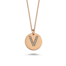 Load image into Gallery viewer, 14K Solid Gold Diamond Initial V Charm Necklace for Women - Jewelryist
