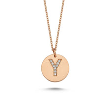Load image into Gallery viewer, 14K Solid Gold Diamond Initial Y Charm Necklace For Women - Jewelryist

