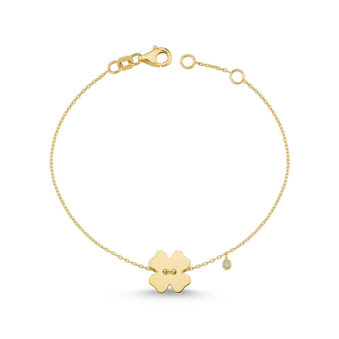 14K Solid Gold Diamond Flower Charm Bracelet for Women - Jewelryist