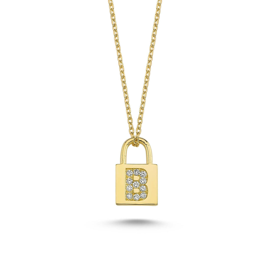 14K Solid Gold Diamond Initial B Charm Necklace For Women - Jewelryist