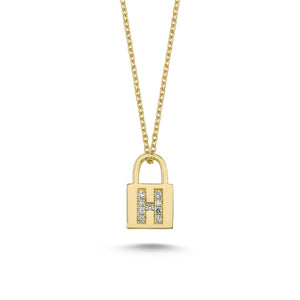 14K Solid Gold Diamond Initial H Charm Necklace For Women - Jewelryist