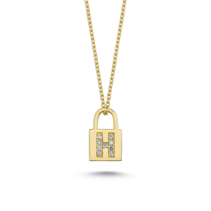 14K Solid Gold Diamond Initial H Charm Necklace For Women - Jewelryist
