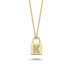 14K Solid Gold Diamond Initial K Charm Necklace For Women - Jewelryist