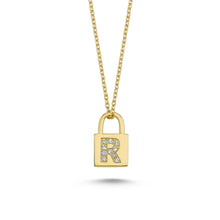 Load image into Gallery viewer, 14K Solid Gold Diamond Initial R Charm Necklace For Women - Jewelryist
