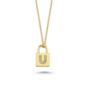 14K Solid Gold Diamond Initial U Charm Necklace For Women - Jewelryist