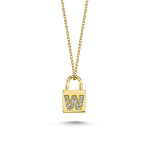 14K Solid Gold Diamond Initial W Charm Necklace For Women - Jewelryist