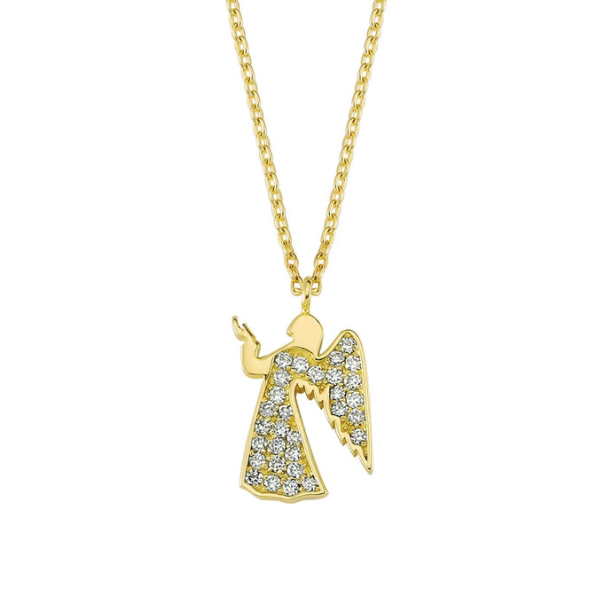 14K Solid Gold Diamond Angel Charm Necklace For Women - Jewelryist