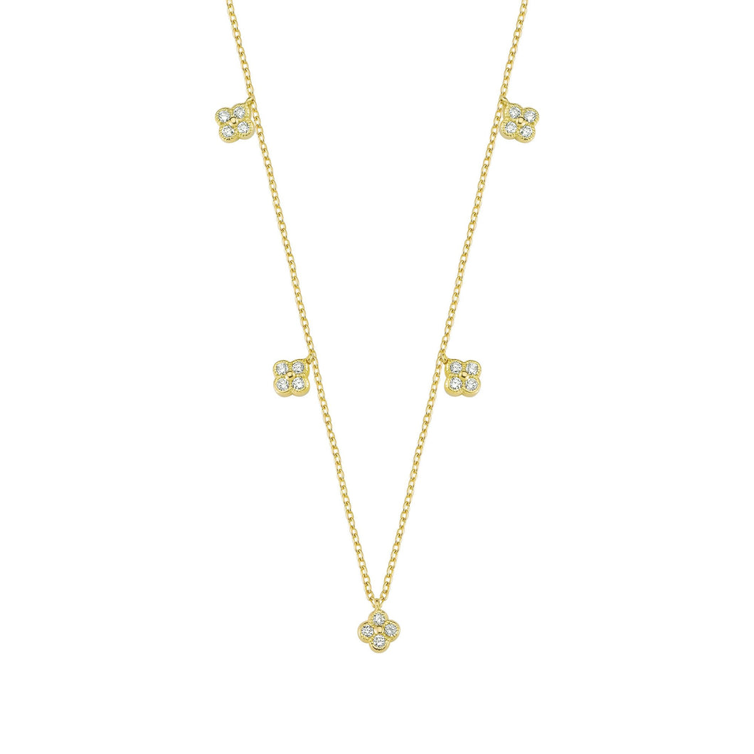 14K Solid Gold Diamond Layering Flower Necklace For Women - Jewelryist