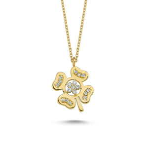 14K Solid Gold Diamond Flower Charm Necklace For Women - Jewelryist